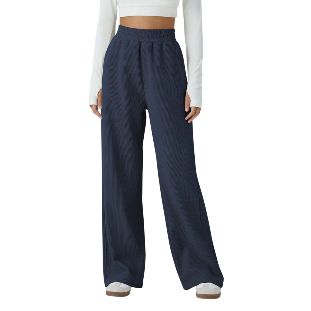 Halara Pants Womens Small Blue Corduroy Pleated Wide Leg High Waisted Preppy